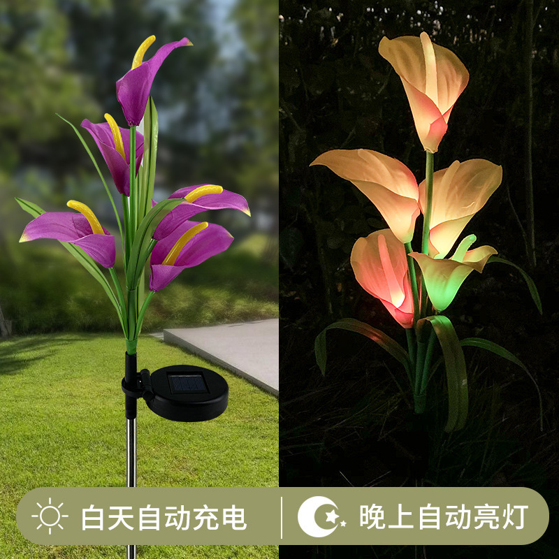 Cross-border best-selling solar 5-head calla lily flower lights, LED outdoor ground plug lawn lights, park and courtyard landscape lights Application Scenario