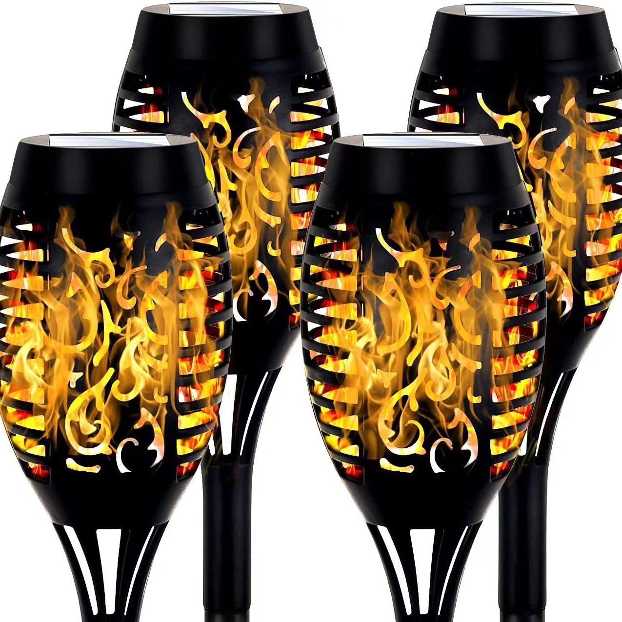 Manufacturer's in-stock solar flame lights, outdoor garden lights, camping decoration 7-color torches, lawn landscape lights Item Picture