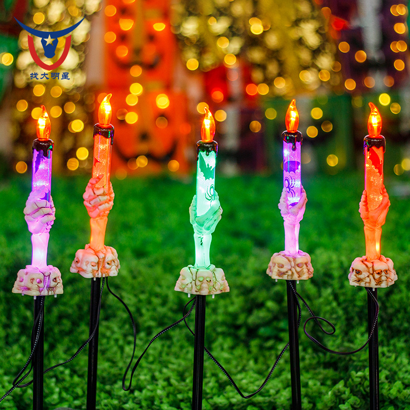 1 drag 5 Sun Energy hand bone candle lamp 8 Functions Halloween Decorative Lamp Courtyard lawn frame candle Ground Plug lamp full figure