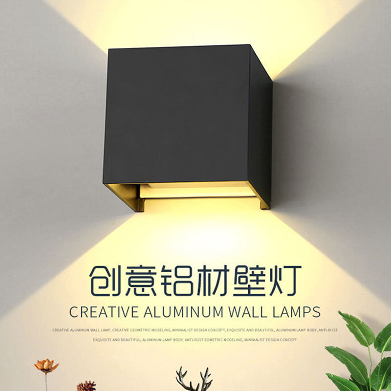 Double-head top and bottom outdoor wall lamps, bedroom, villa corridor wall-washing lamps, Nordic square outdoor waterproof exterior wall lamps full figure
