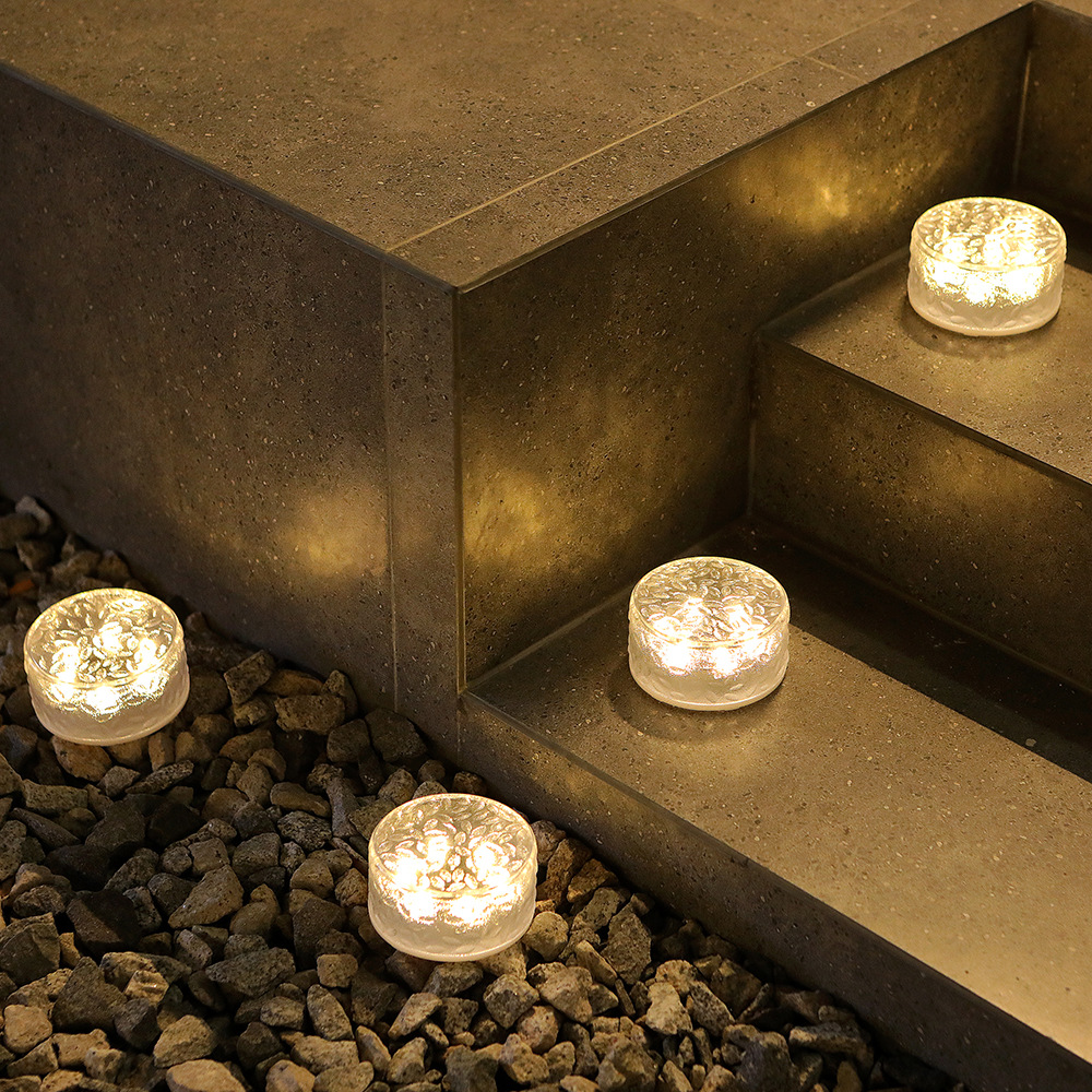 New cross-border circular solar ice brick light, outdoor waterproof LED garden lawn light, courtyard corridor decorative light full figure