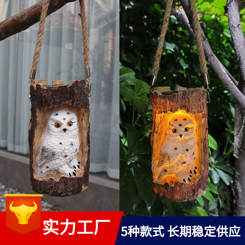 Amazon's best-selling solar-powered tree stump, cat-headed eagle, courtyard garden, villa decoration, hanging chandelier, and simulated tree lamp full figure