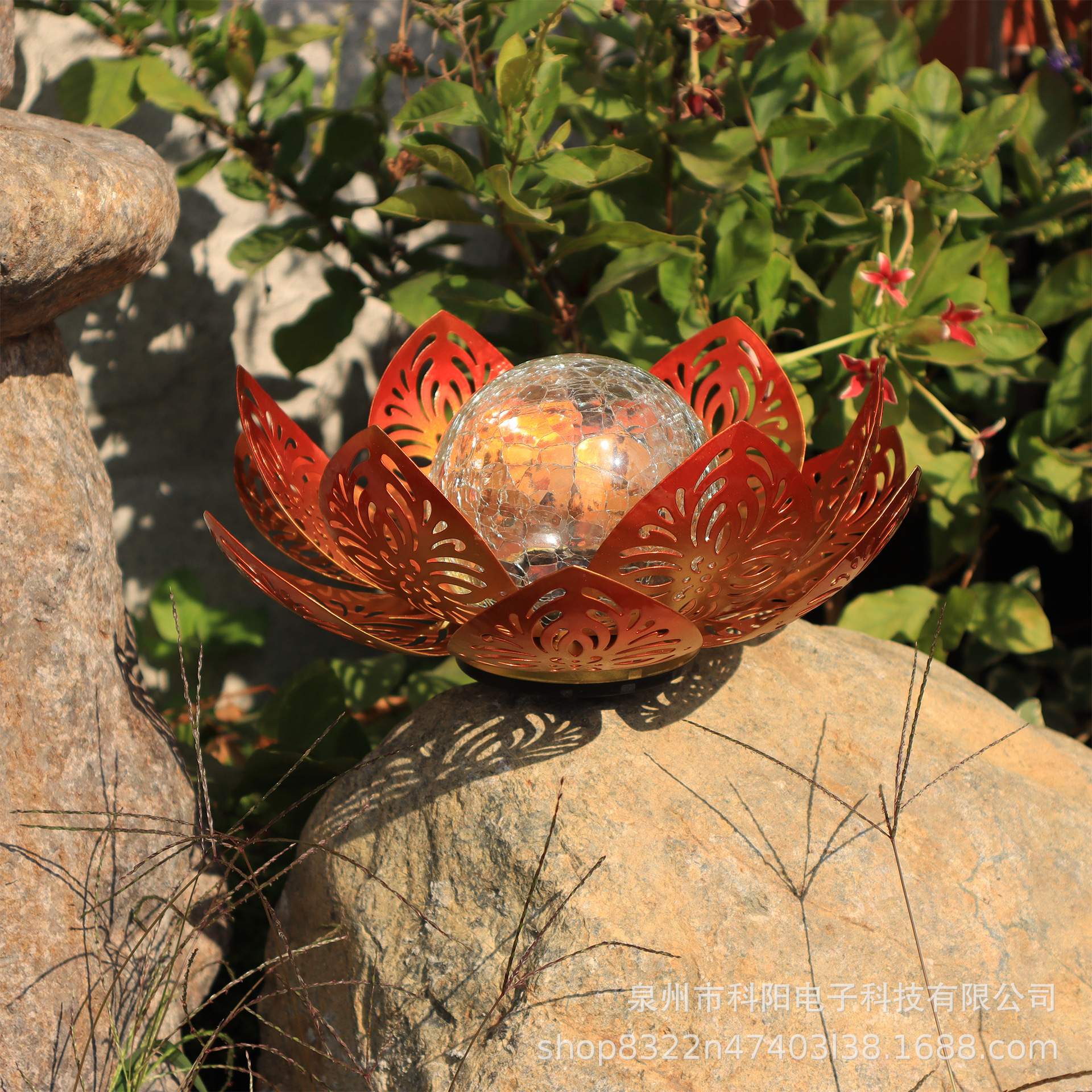 Solar lamps, ironwork lotus lamps, outdoor ground socket lamps, floor-standing rainproof decorative items, landscape courtyard lamps, lawn lamps Application Scenario