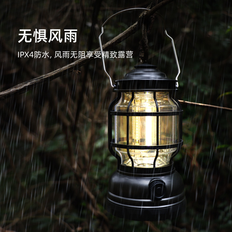 Cross-border outdoor horse lanterns, waterproof lighting fixtures, COB tent lights, landscape lights, rechargeable retro LED camping lights, flame lights details Picture