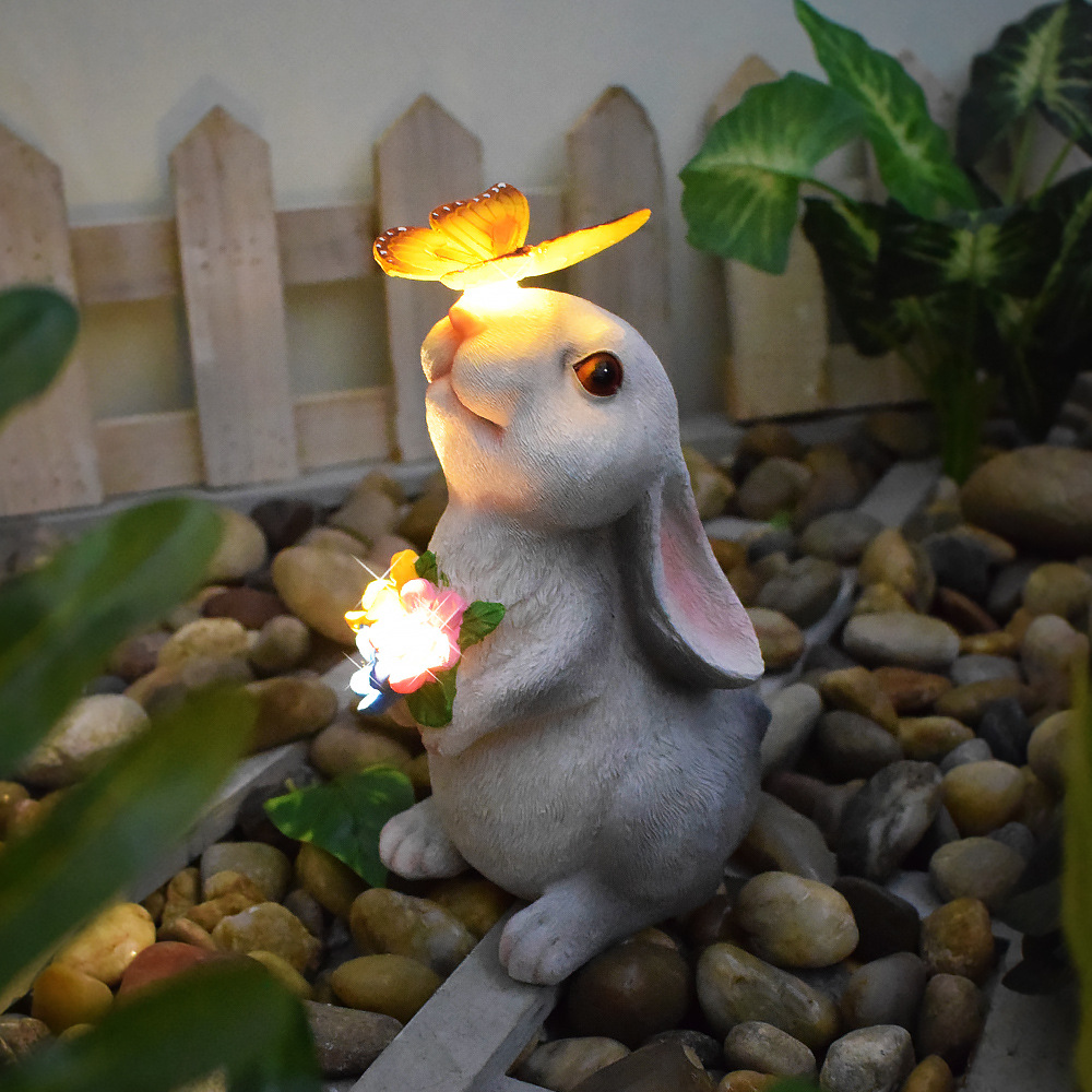 Outdoor waterproof rabbit-shaped lamp, creative sculpture, resin display lamp, courtyard landscape, solar garden decorative lamp details Picture