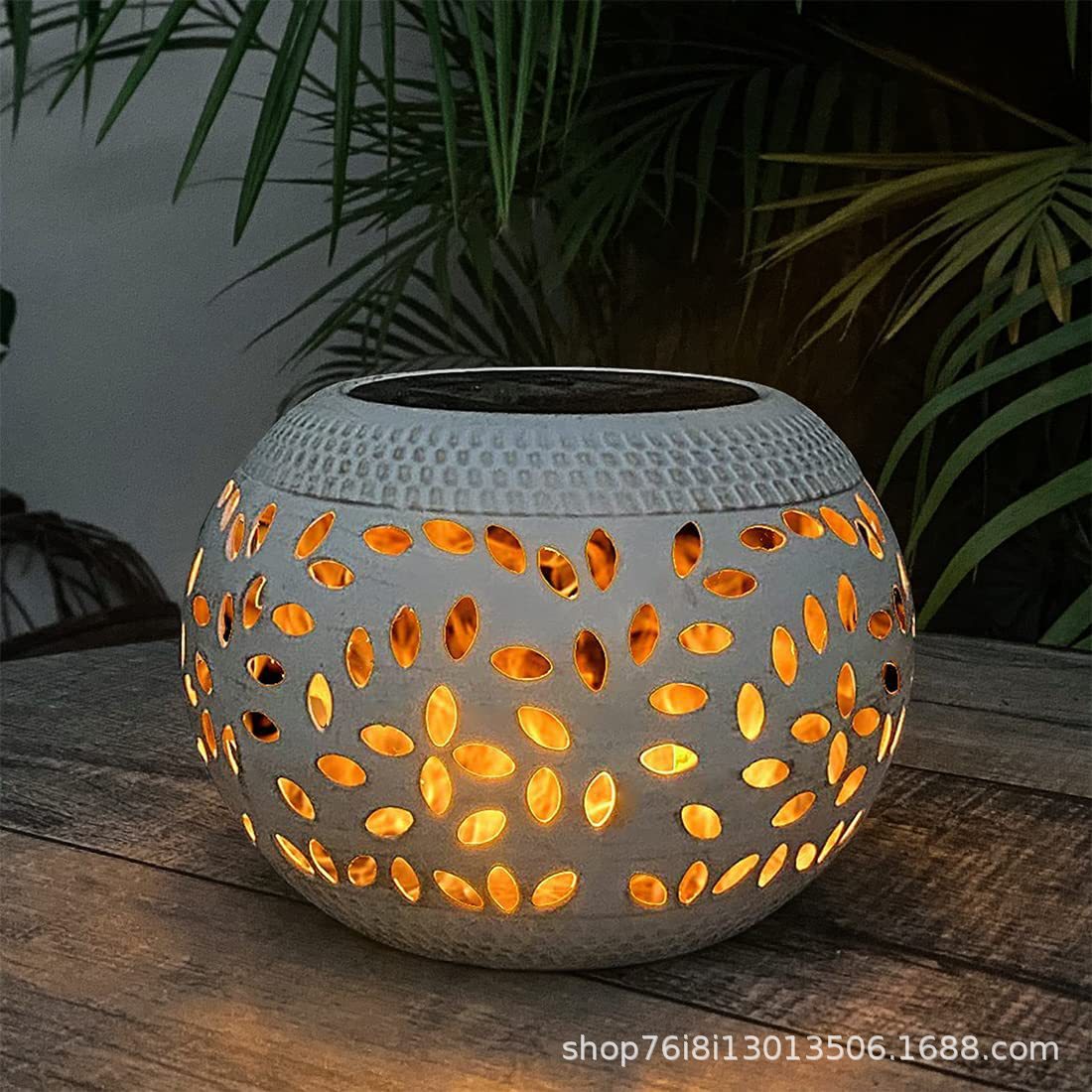 Cross-border outdoor ironwork solar lamps, imitation ceramic jars, hollowed-out lawn lamps, courtyard landscape lanterns, home aroma lamps full figure