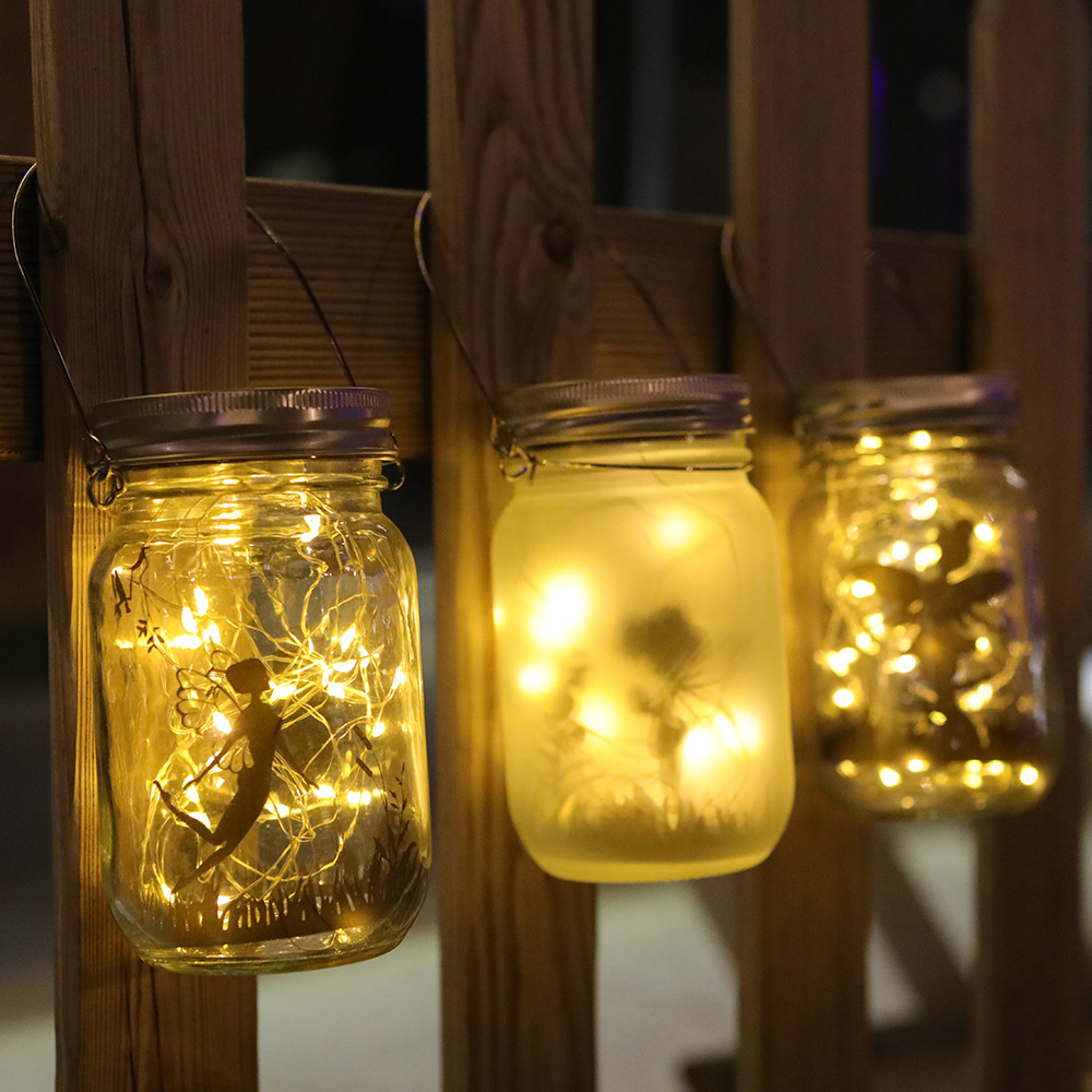 Amazon Solar frosted Mason bottle lamp, outdoor waterproof glass bottle and can lamp, DIY star wish bottle, courtyard full figure