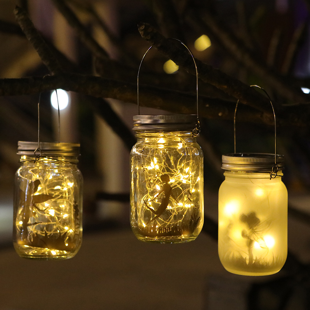 Amazon Solar frosted Mason bottle lamp, outdoor waterproof glass bottle and can lamp, DIY star wish bottle, courtyard Application Scenario