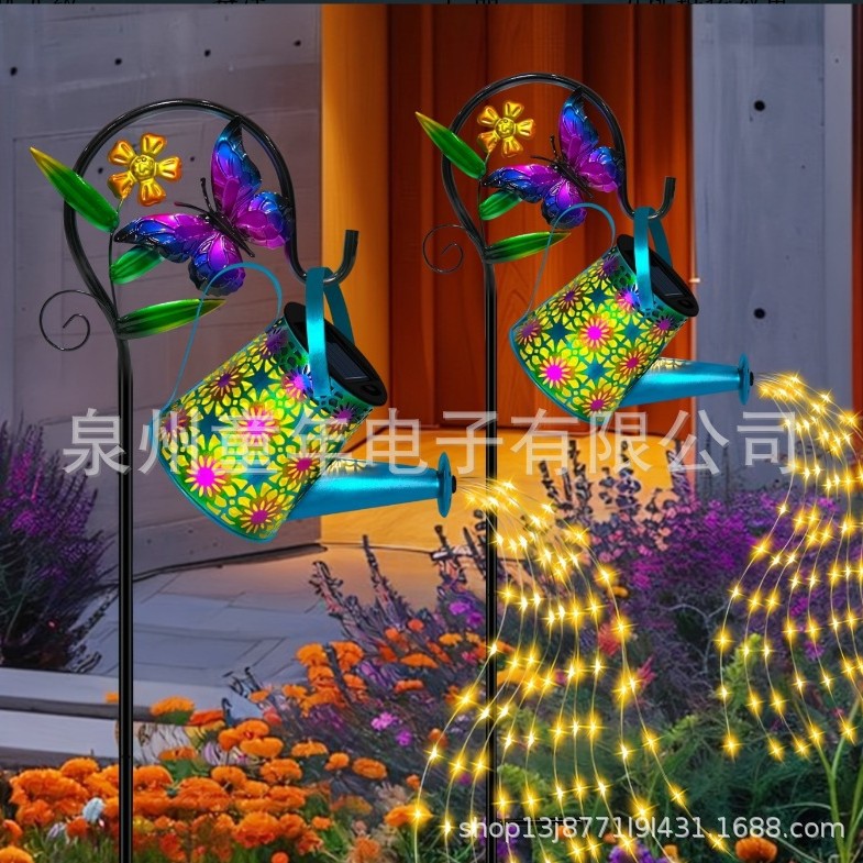 In-stock Amazon best-selling solar water bottle lamp, outdoor courtyard decoration lawn lamp, flower landscape lamp, hollowed-out projection full figure