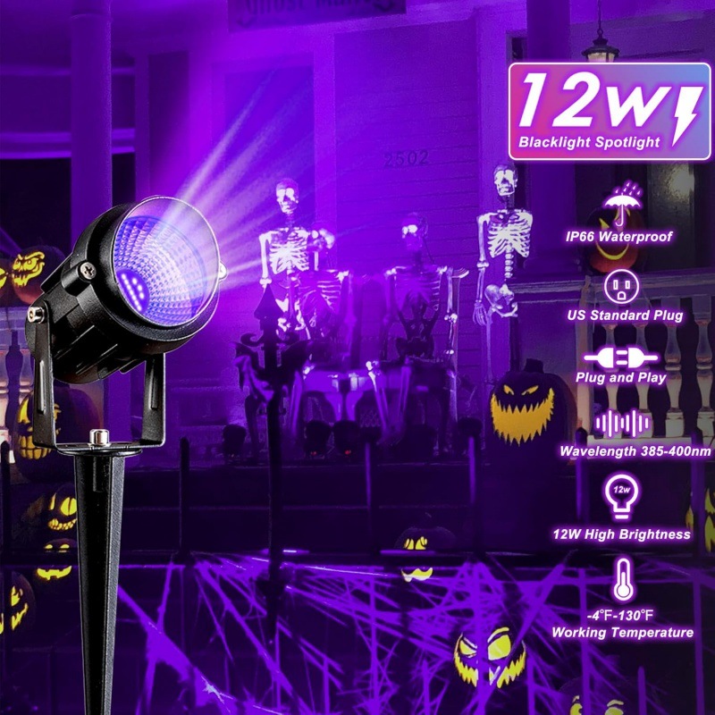 12W purple light lawn floor light, Halloween black light, ambient light, outdoor stage floodlight, corner UV black light Specification drawing