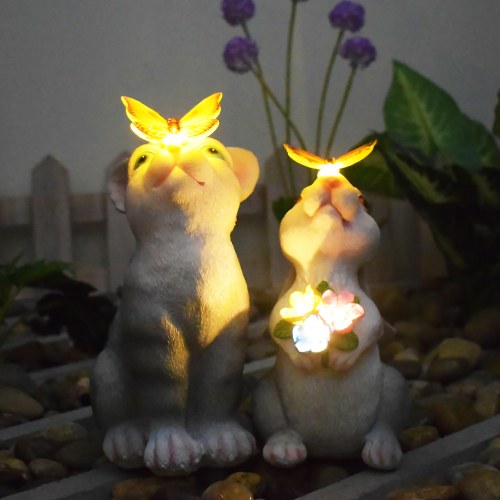 Outdoor waterproof rabbit-shaped lamp, creative sculpture, resin display lamp, courtyard landscape, solar garden decorative lamp Specification drawing
