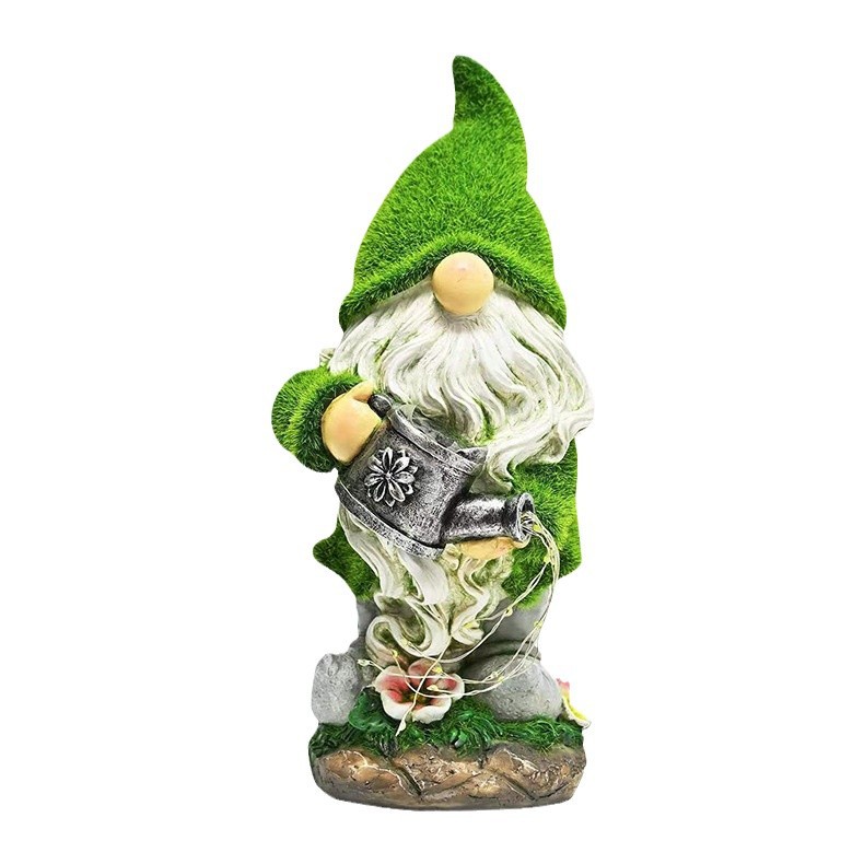 Outdoor solar-powered statue lamp, flocked dwarf garden statue, resin handicraft, courtyard lawn lamp decoration Item Picture
