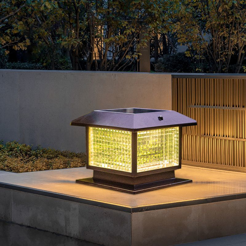 Solar balcony outdoor column head lights, outdoor courtyard lights, villa column lights, 2025 column lights, household door wholesale Specification drawing