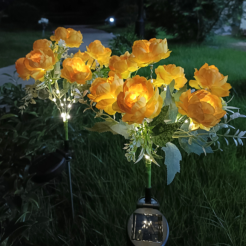 Solar-powered seven-headed peony simulation flower lamp, LED garden and courtyard atmosphere decoration lawn lamp, outdoor waterproof lamp Application Scenario