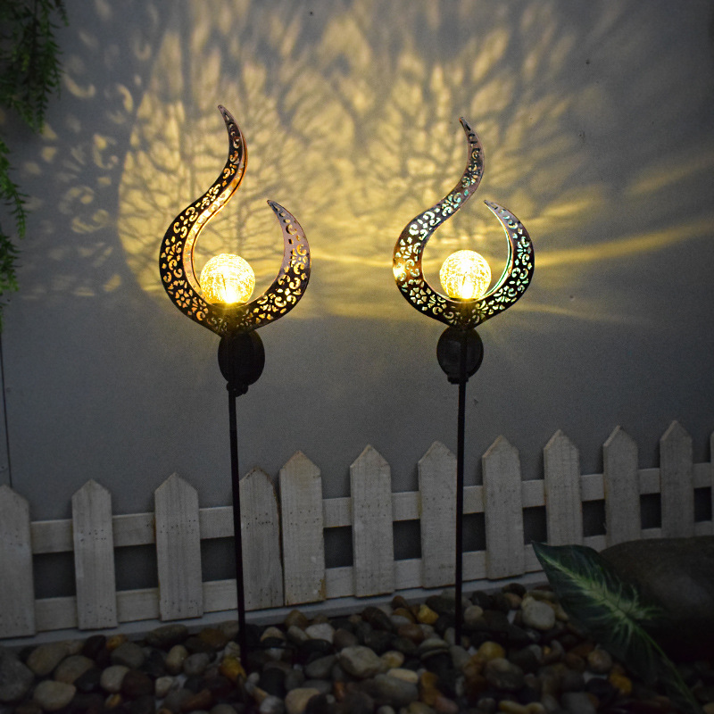 Cross-border outdoor camping lights, solar ironwork courtyard lawn lights, five-pointed star hollowed-out ground insertion landscape projection lights Specification drawing
