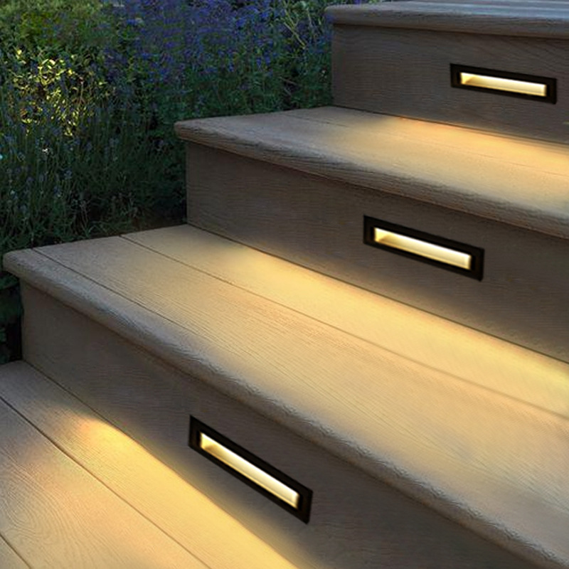 Outdoor waterproof embedded horizontal floor lights, villa step treads, corridor corner lights, outdoor staircase sensor lights full figure