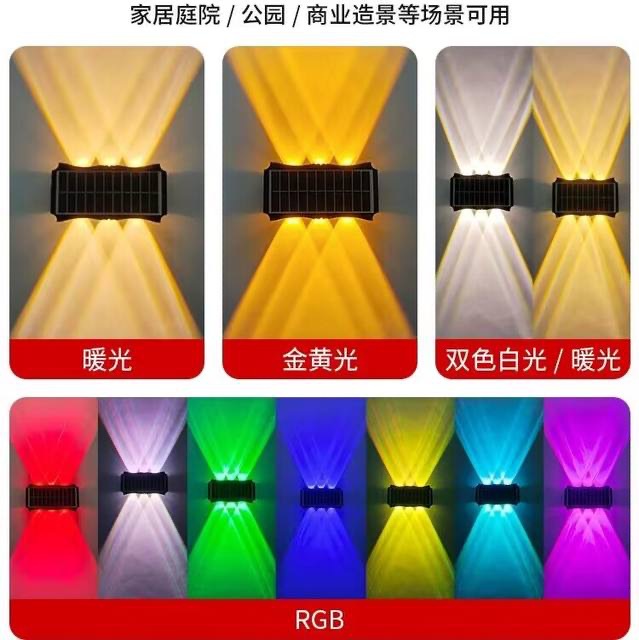 New solar wall lamps, wall-washing lights, outdoor courtyard waterproof, garden decoration and arrangement, ambient lights, and wall spotlights Specification drawing