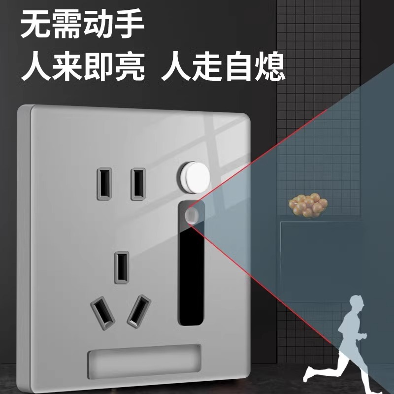 International Electrician Human body sensing floor light strip 5 five-hole socket night light staircase corridor concealed Panel 86 type details Picture