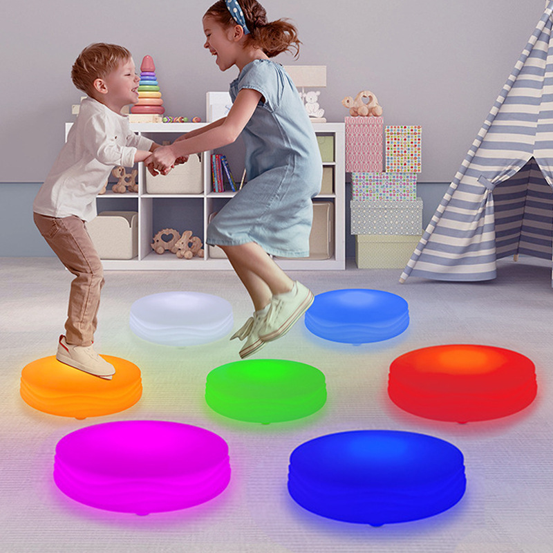led light-emitting sensor floor tile light, seven-color music children's circular stage interactive atmosphere, waterproof base floor tile light full figure