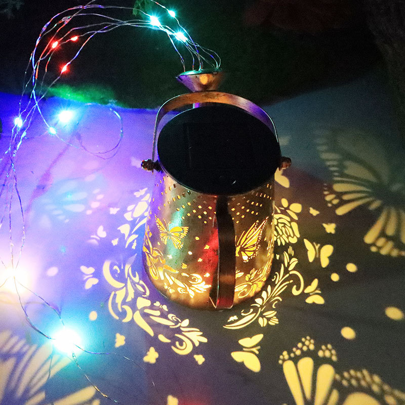 Solar-powered outdoor garden lights, water bottle shower head lights, lawn lights, household floor lamps, decorative ironwork garden landscape lights details Picture
