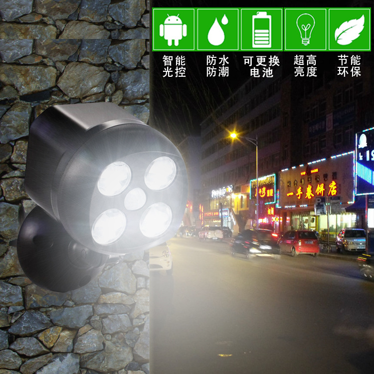 Factory direct sale of owl garage spotlights with 4LED infrared 360-degree rotating sensor wall lamps and energy-saving street lamps for courtyards Application Scenario