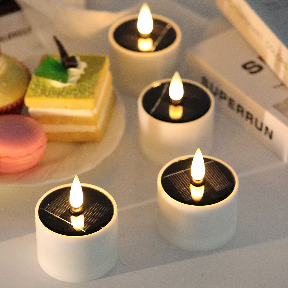 Amazon LED electronic candles, round candle lights, outdoor waterproof solar simulation candle lights, festival decoration details Picture