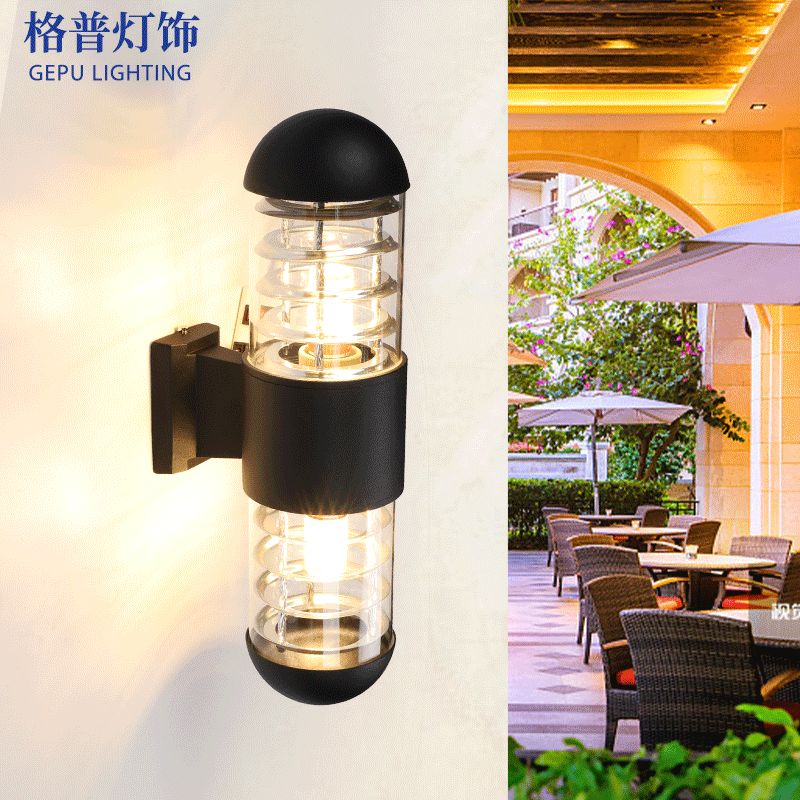 Outdoor wall lamp, double-head light-controlled sensor, outdoor waterproof, exterior wall, entrance light, terrace and courtyard light, round aluminum material details Picture