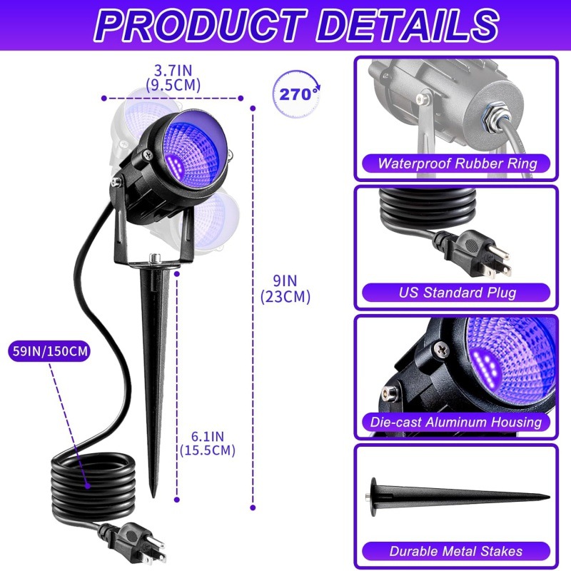 12W purple light lawn floor light, Halloween black light, ambient light, outdoor stage floodlight, corner UV black light Application Scenario