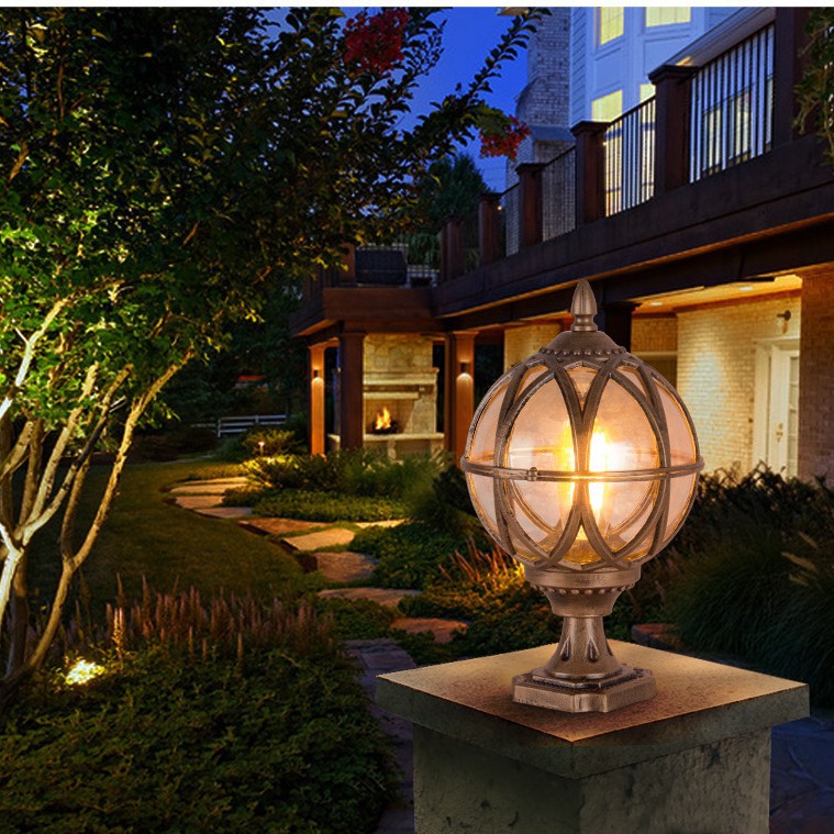 Factory wholesale column head lights, outdoor porch and courtyard wall lights, community gate spherical lights, fence lights and courtyard landscape lights details Picture