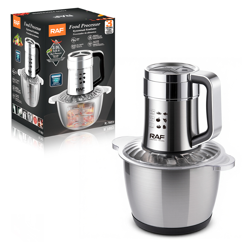 RAF European standard cross-border new stainless steel household dual-speed food processor, electric meat grinder, 3L vegetable and meat grinder Item Picture
