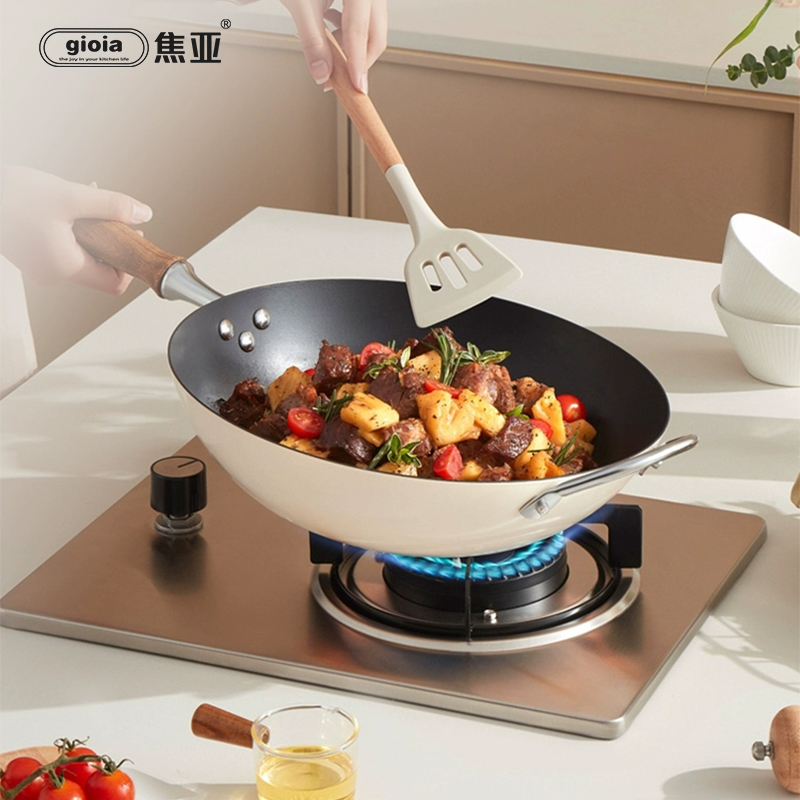 gioia enamel wok, enamel wok, fine iron wok, smoke-free household multi-functional cooking wok, universal stove