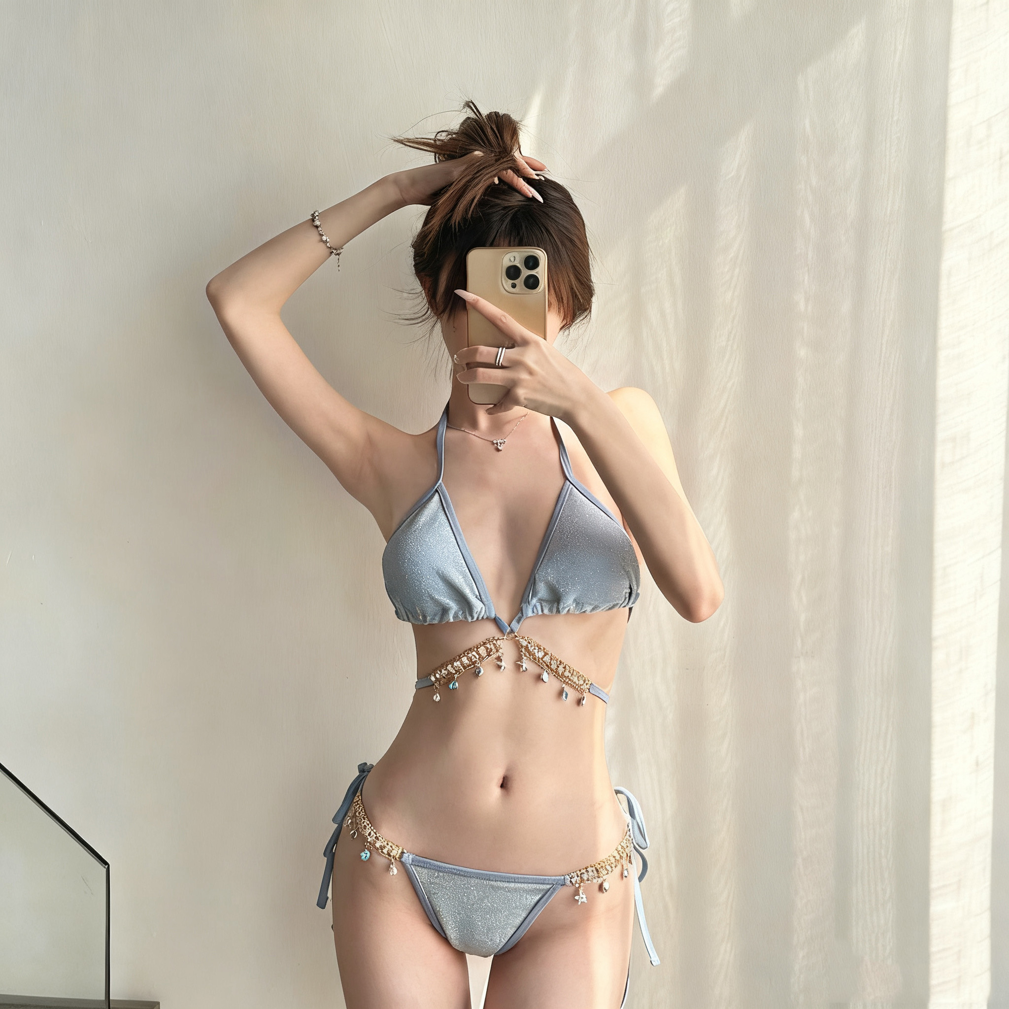 Swimsuit Female Mermaid Diamond Chain European And American Pure Sensual Style Lace-Up Triangle Bikini Three-Point Ins Sexy Vacation Swimsuit Specification drawing