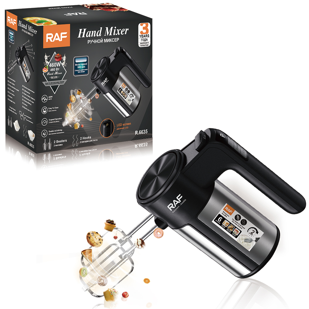 RAF European standard cross-border electric egg beater, 6-speed 460w easy-to-clean baking whipper, cream mixer Item Picture