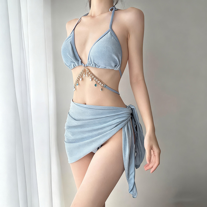 Swimsuit Female Mermaid Diamond Chain European And American Pure Sensual Style Lace-Up Triangle Bikini Three-Point Ins Sexy Vacation Swimsuit