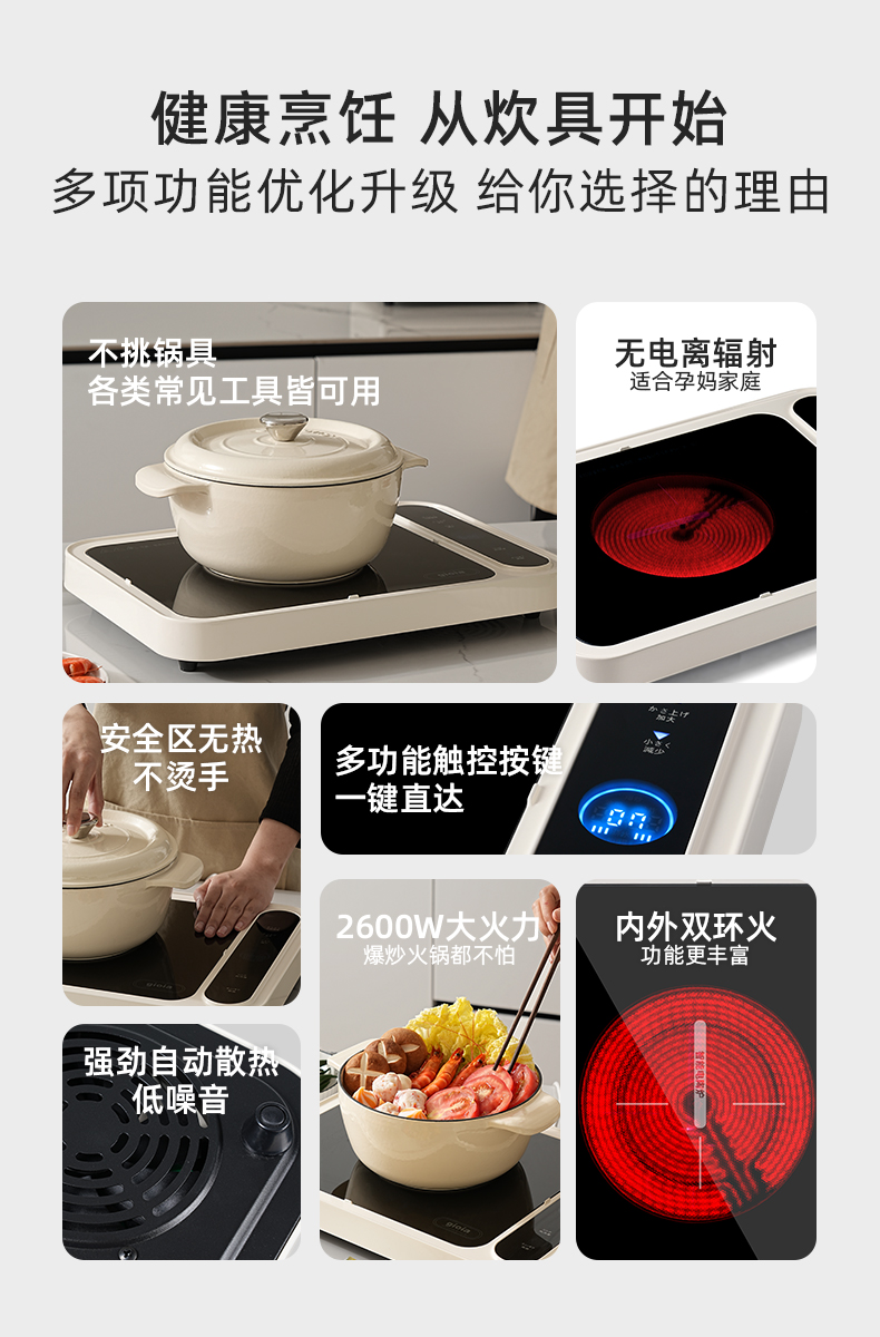 gioia Jiaoya Electric Ceramic stove, household induction cooker, hot pot, high-power multi-functional intelligent stir-frying double-ring electric heating stove pic 2