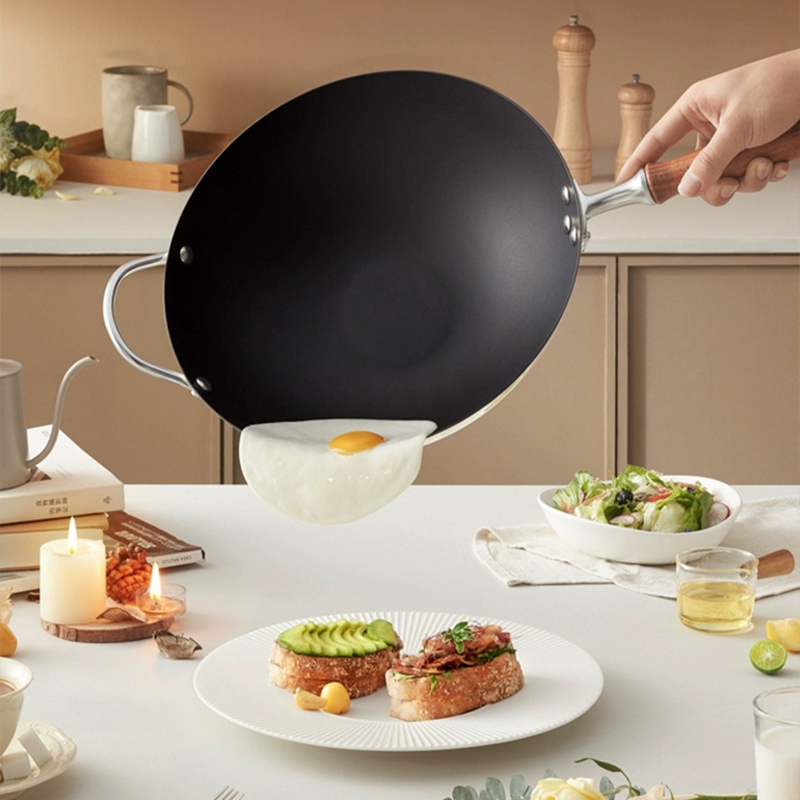 gioia enamel wok, enamel wok, fine iron wok, smoke-free household multi-functional cooking wok, universal stove details Picture
