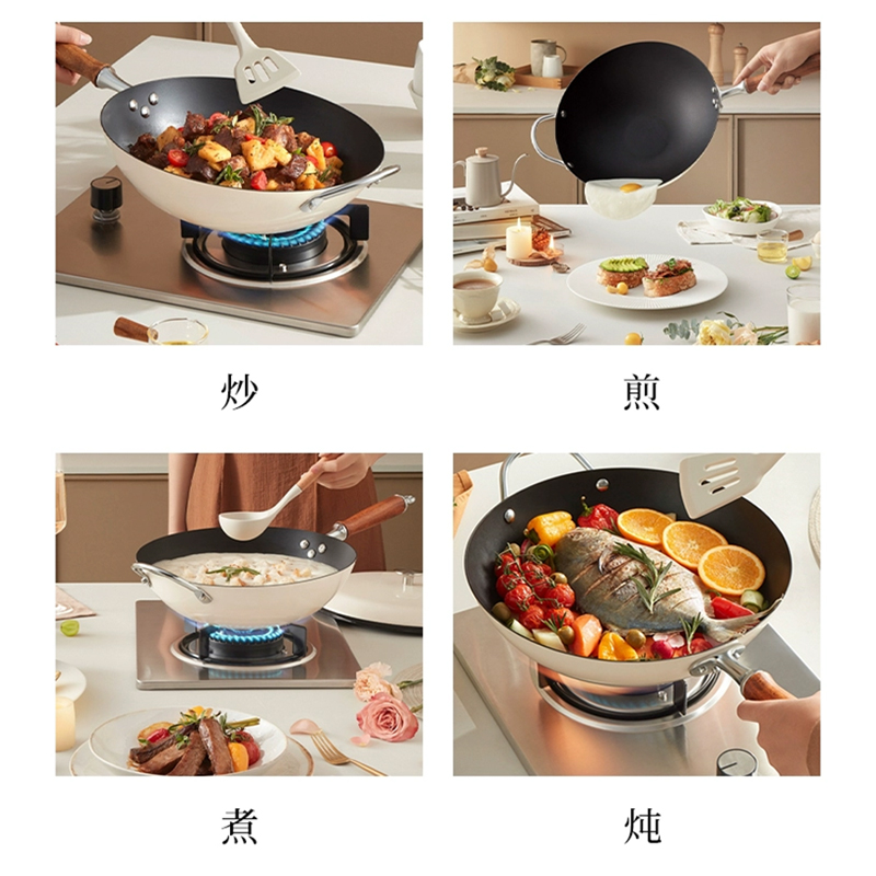 gioia enamel wok, enamel wok, fine iron wok, smoke-free household multi-functional cooking wok, universal stove Specification image