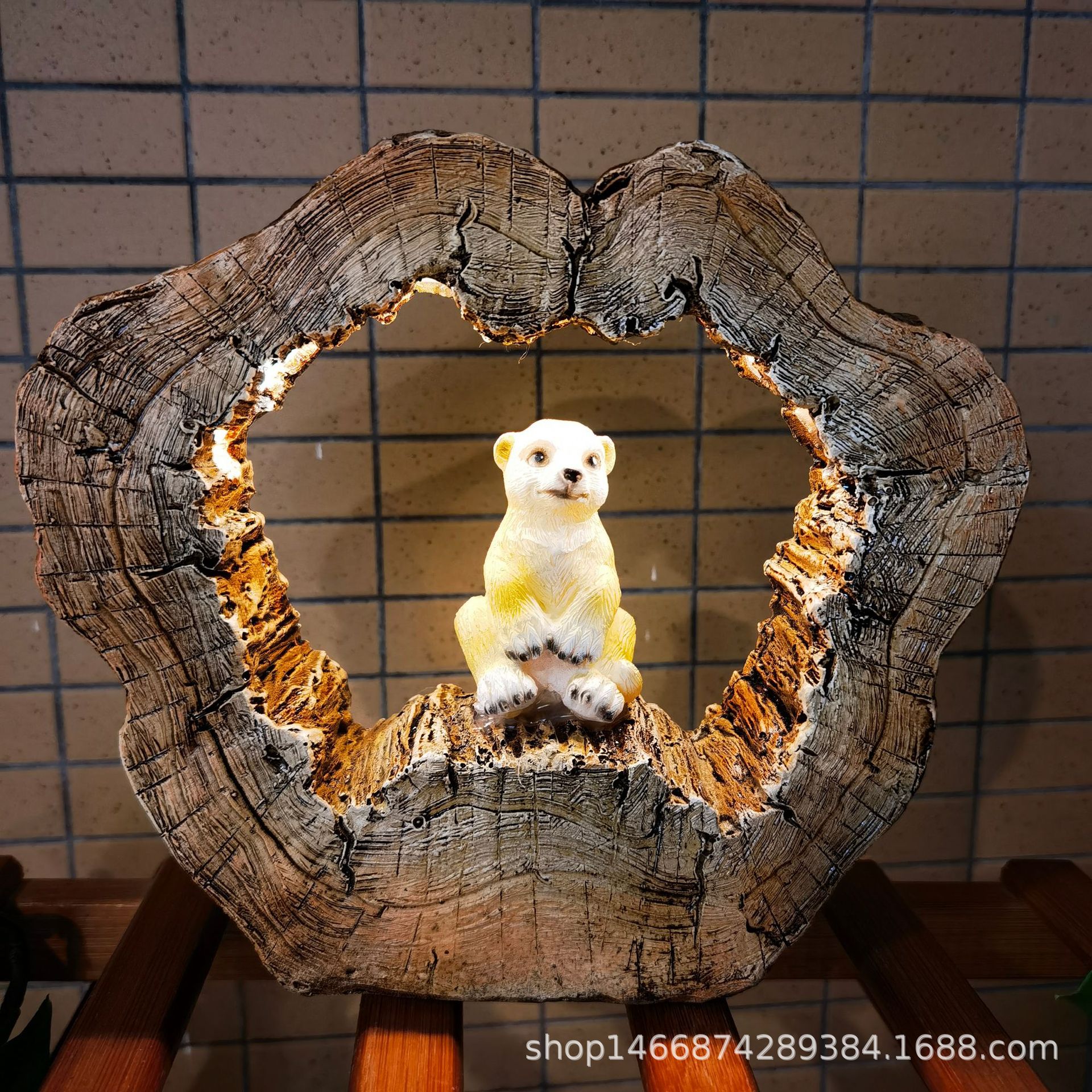 Tree-ring meerkat solar lamp, antique tree stump pattern garden courtyard landscape decoration outdoor statue ornament full figure