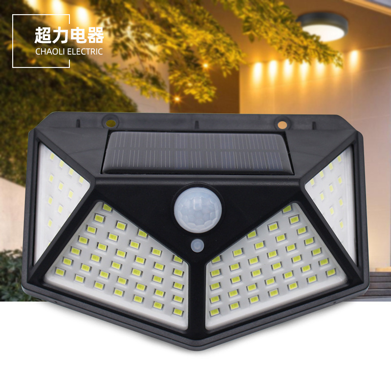 Cross-border wholesale of 100LED solar human body sensor lights, outdoor garden and courtyard lights, outdoor street lamps, waterproof wall lamps full figure
