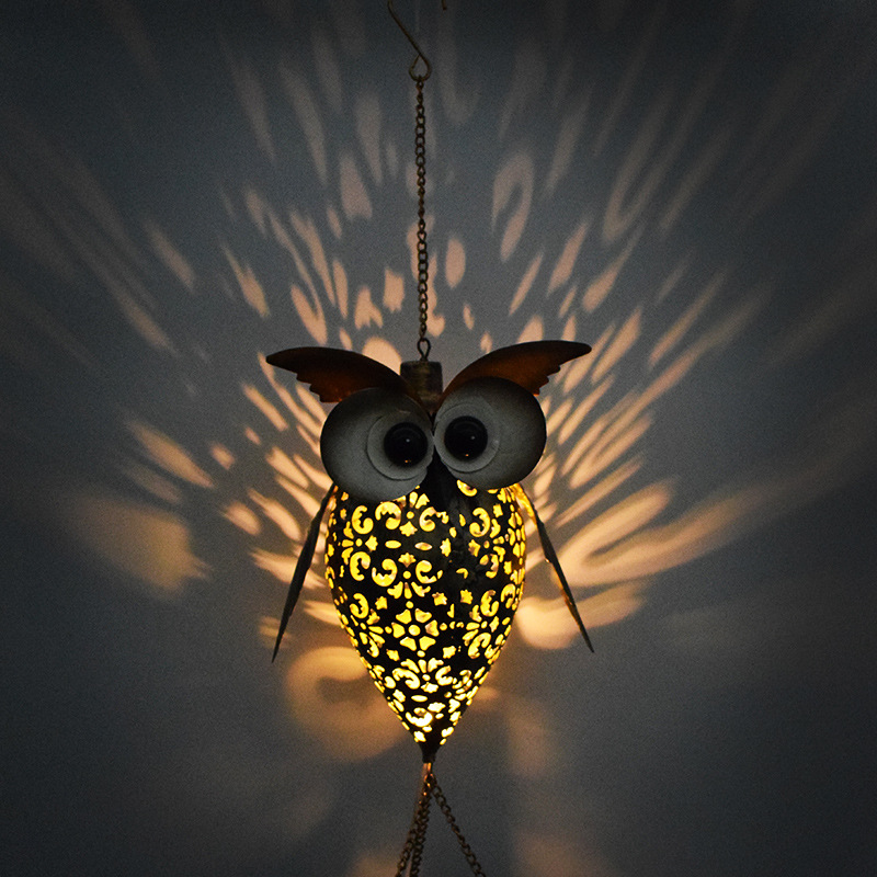 Cross-border best-selling creative solar-powered hollowed-out owl wind chime hanging ornaments, outdoor doorbells, small wind chimes, balcony decorative lights Specification drawing