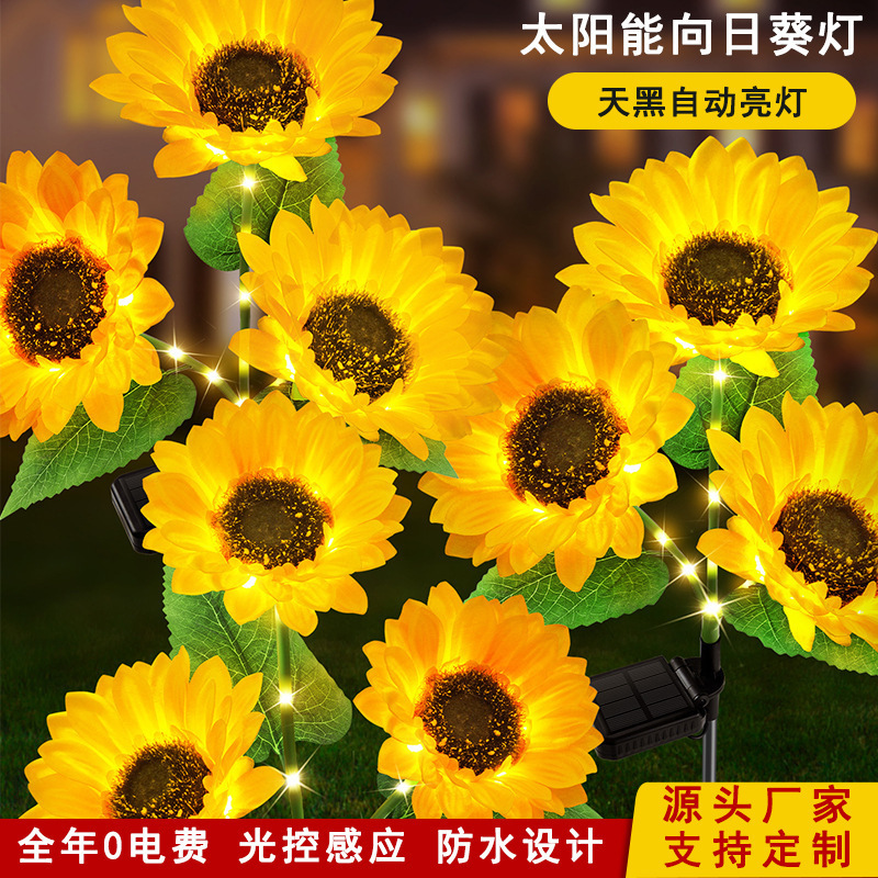 Solar lamps for outdoor lighting, sunflower simulation flowers, decorative atmosphere, color lights, gardens, courtyards, balconies, LED ground sockets Application Scenario
