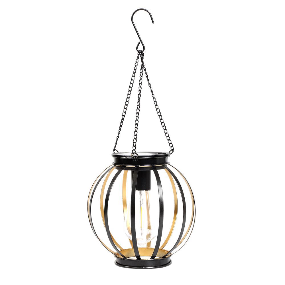 Cross-border new solar outdoor lanterns, terrace gardens, small doorways, iron railings, round flat iron pendant lamps and ornaments Item Picture