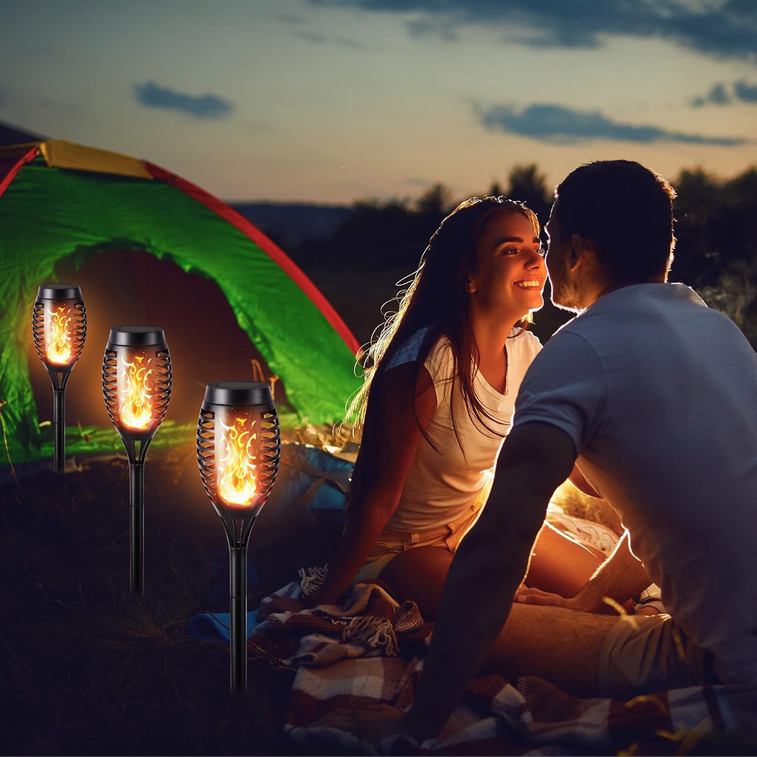 Solar flame lamps, ground socket lamps, lawn lamps, outdoor villa courtyard lamps, waterproof square garden landscape torch lamps Application Scenario