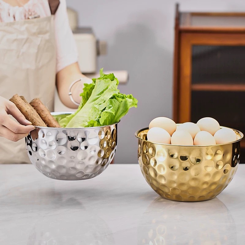 Stainless steel salad basin, cooking basin, household kitchen sink, hammer-patterned soup basin and noodle basin details Picture
