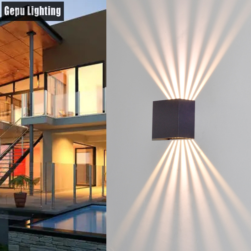 Outdoor wall lamp LED dual-head six-beam light, outdoor waterproof courtyard balcony, living room, bedroom, bedside aluminum wall lamp details Picture