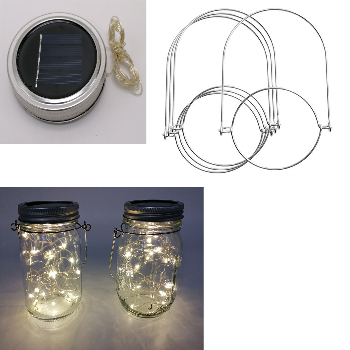 Solar LED light source, crystal silicon board, Mason can, light cover, courtyard lawn, ironwork hollow light, surface mount light source cover full figure