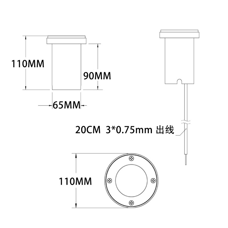 The GU10 plastic outdoor circular buried light source can replace the waterproof led specially supplied for foreign trade, which is energy-saving Specification drawing