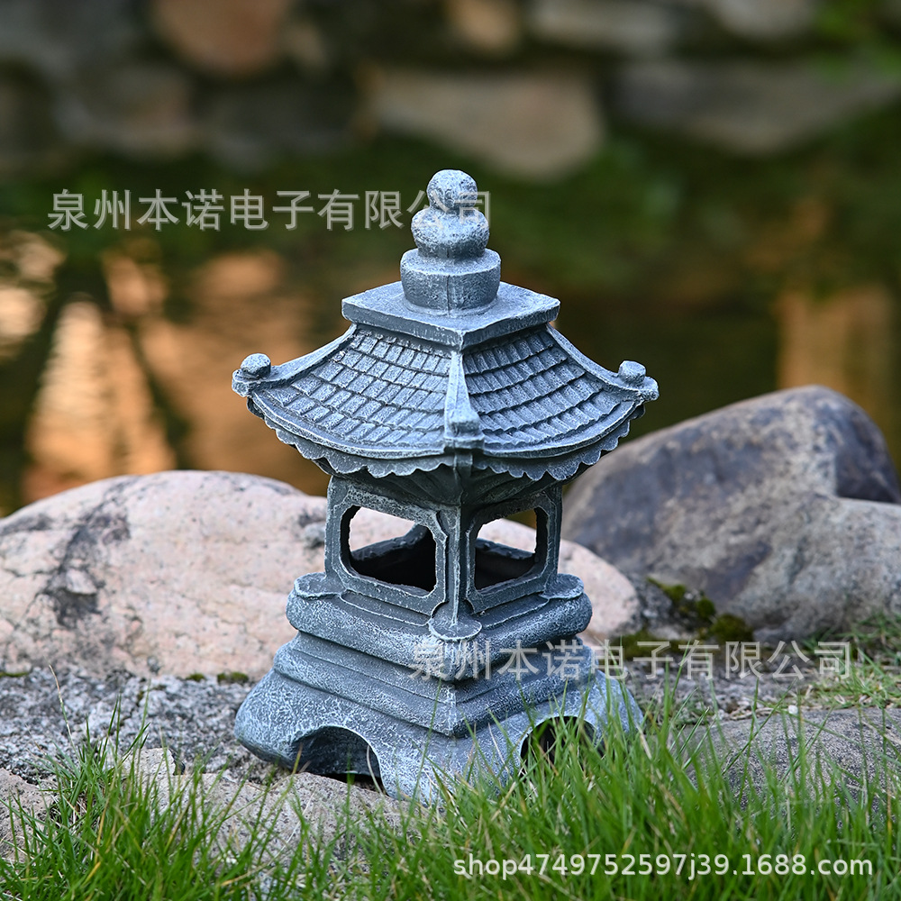 Cross-border solar stone tower outdoor garden lamps, Japanese palace lamps, Zen garden landscape resin garden ornaments in stock Specification drawing