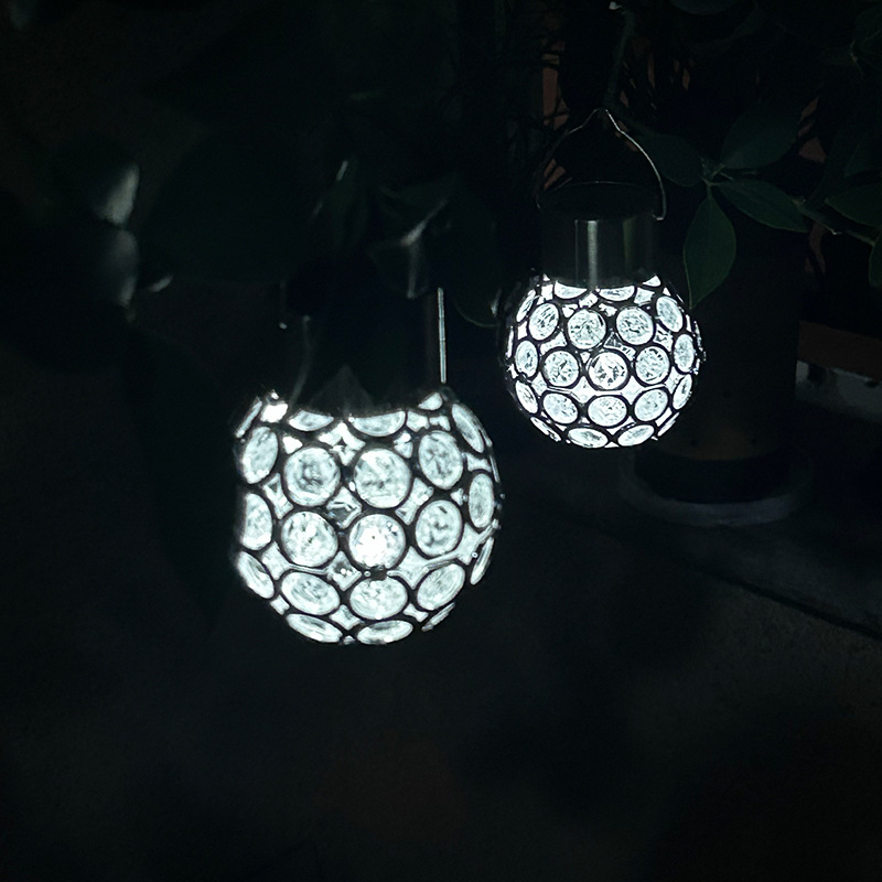 Outdoor solar hollow ball lamp, small hanging ball lamp, seven-color LED solar coated ball small lantern, garden lamp Application Scenario
