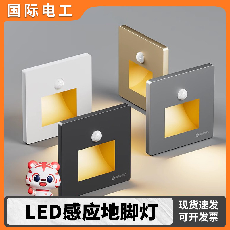 Smart human body sensor floor light, concealed installation type 86 model staircase step sensor light, home corridor LED night light full figure